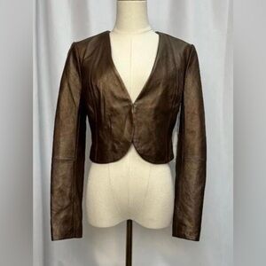 Ecru Dark Brown Leather Women's Jacket